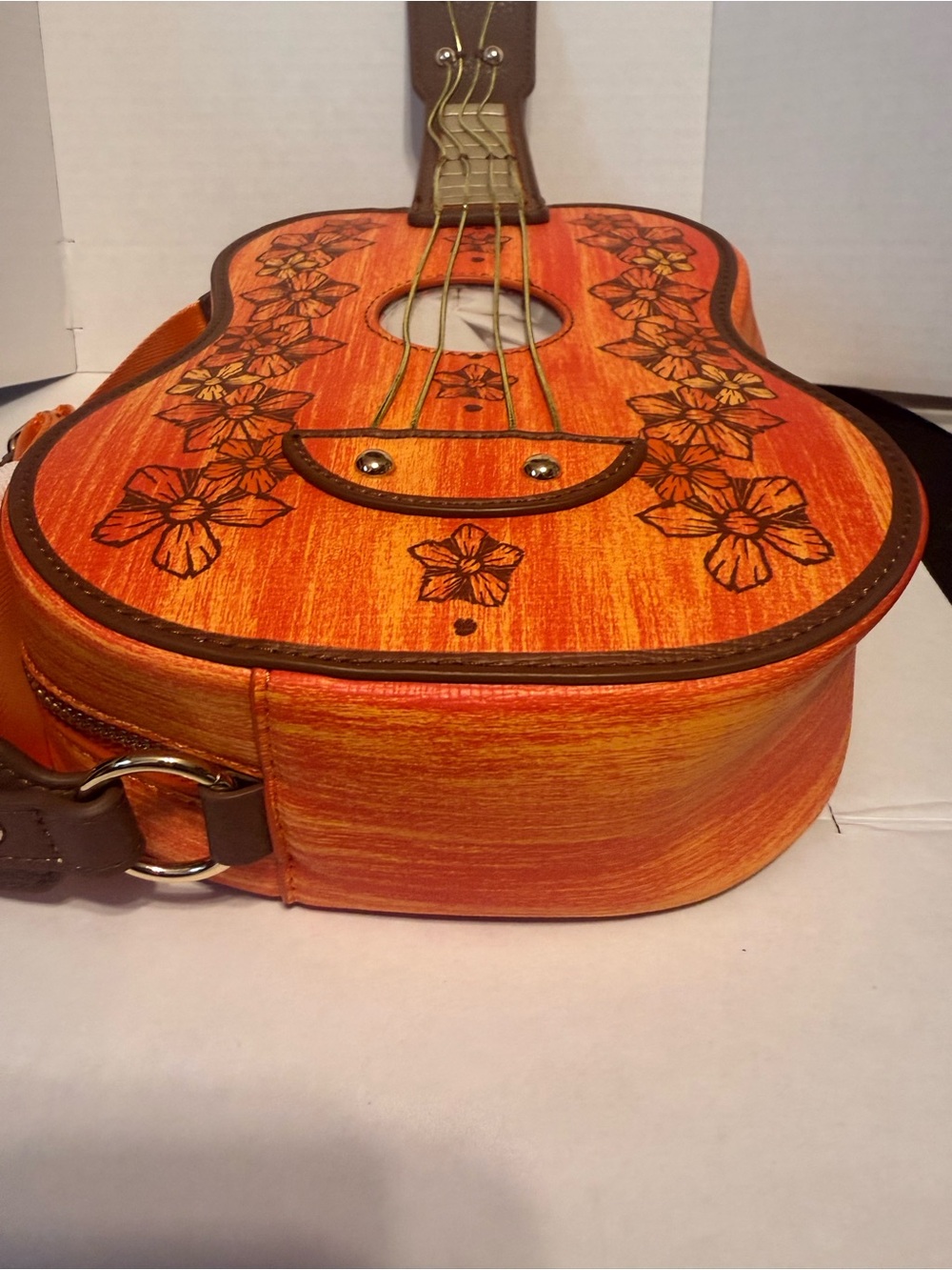 Danielle Nicole Lilo and Stitch Orange Floral Ukulele Crossbody Bag - Picture 5 of 6